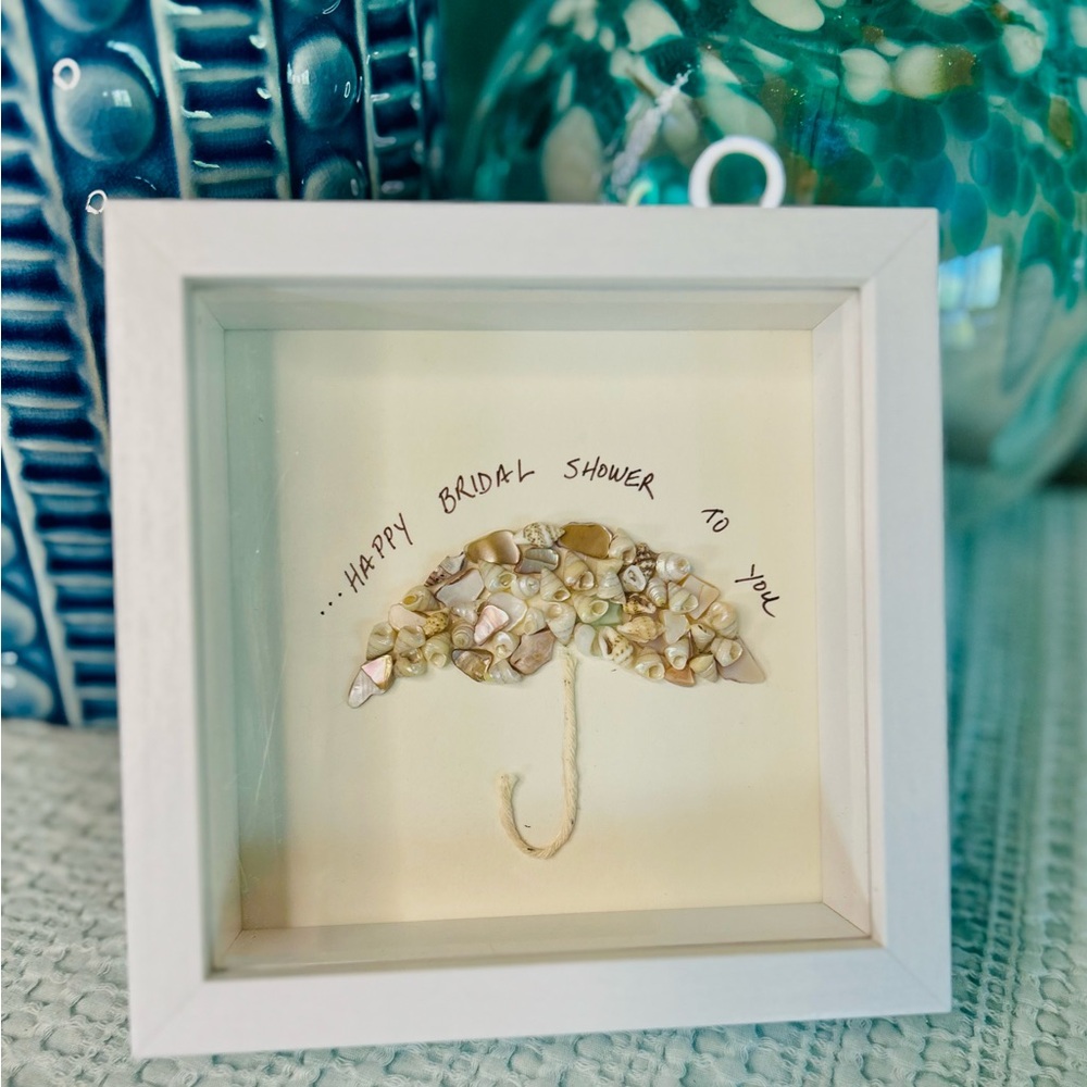 Sea Shell Bridal Shower Umbrella Featured in a White 6x6 Shadow Box Frame